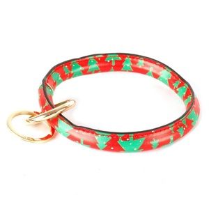 Christmas Tree Round Faux Leather Bangle Bracelet Keyring Keychain Wristlet